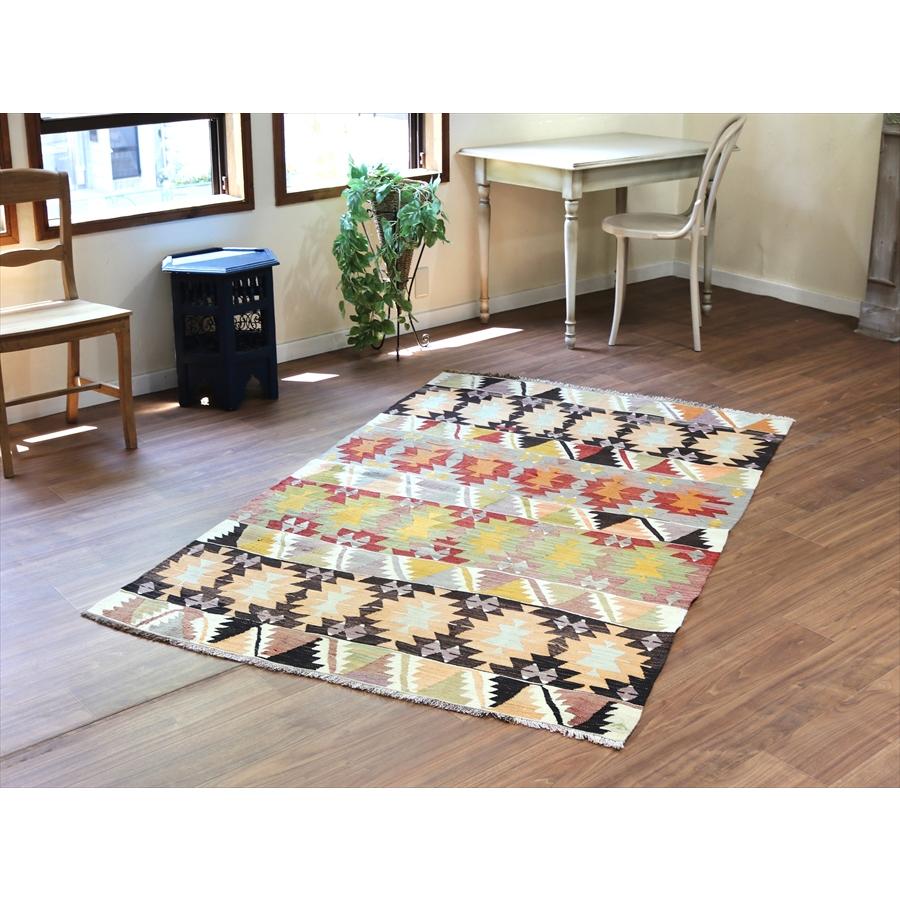 オールドキリム カッパドキア 202x128cm イーブルアイと鳥の羽の 