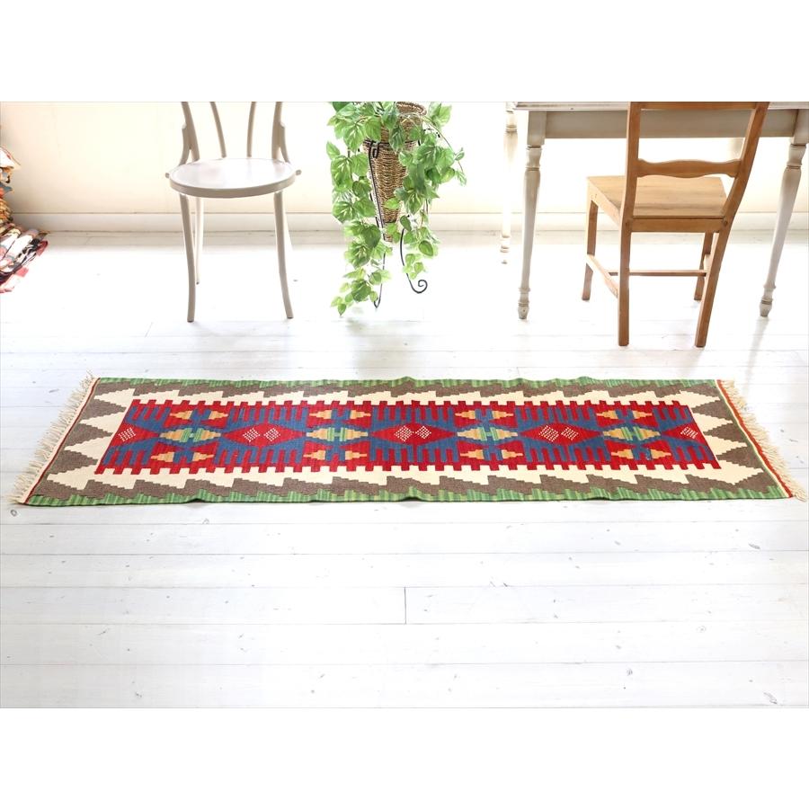 カイセリ トルコ手織りキリム ランナー 185x62cm 翼を広げる鳥の