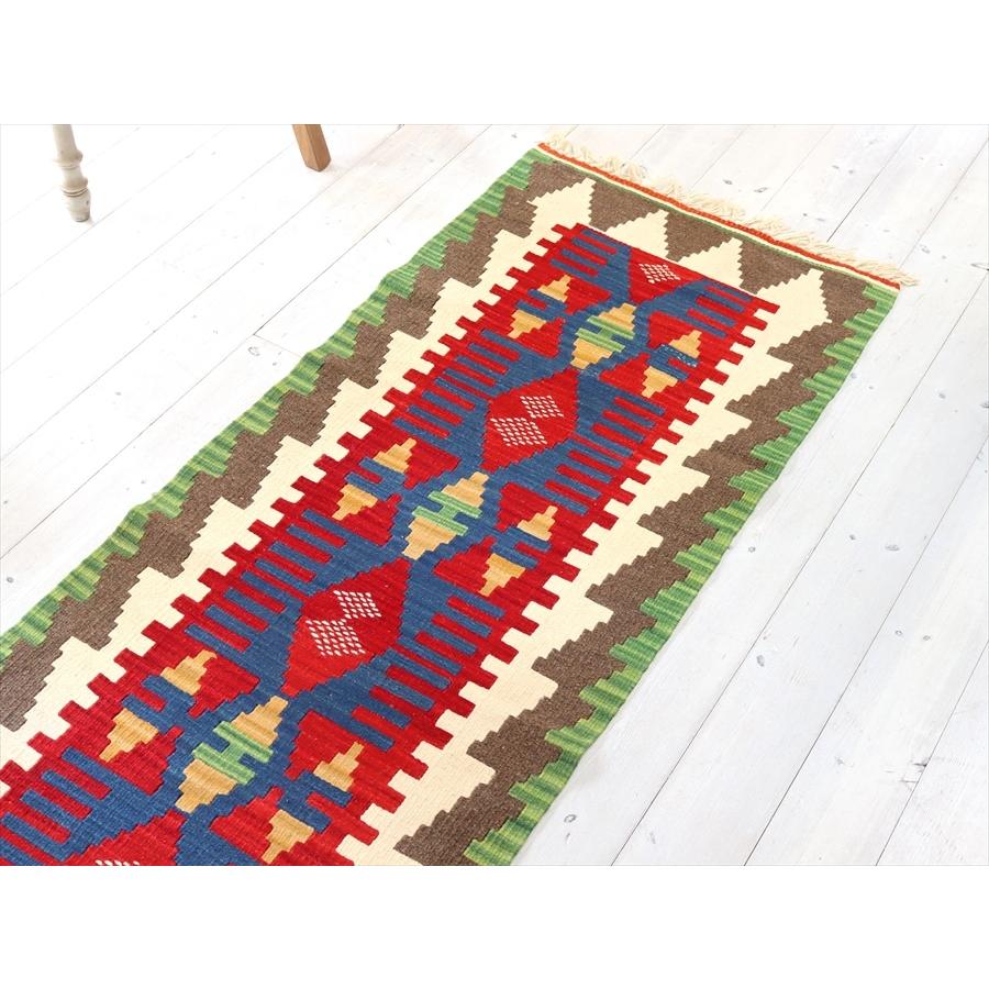 カイセリ トルコ手織りキリム ランナー 185x62cm 翼を広げる鳥の