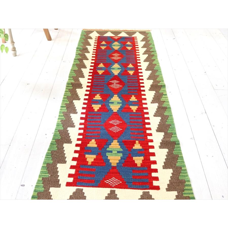 カイセリ トルコ手織りキリム ランナー 185x62cm 翼を広げる鳥の