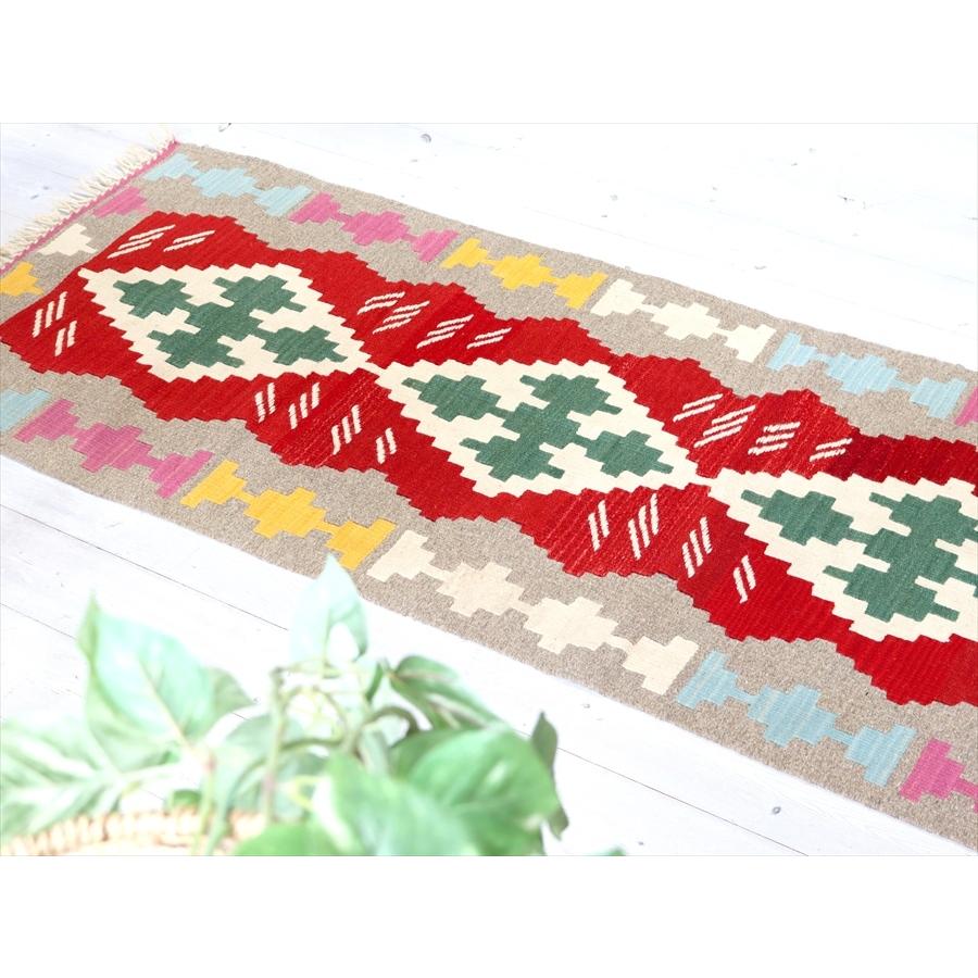 カイセリ トルコ手織りキリム ランナー 200x64cm 4つのダイヤ