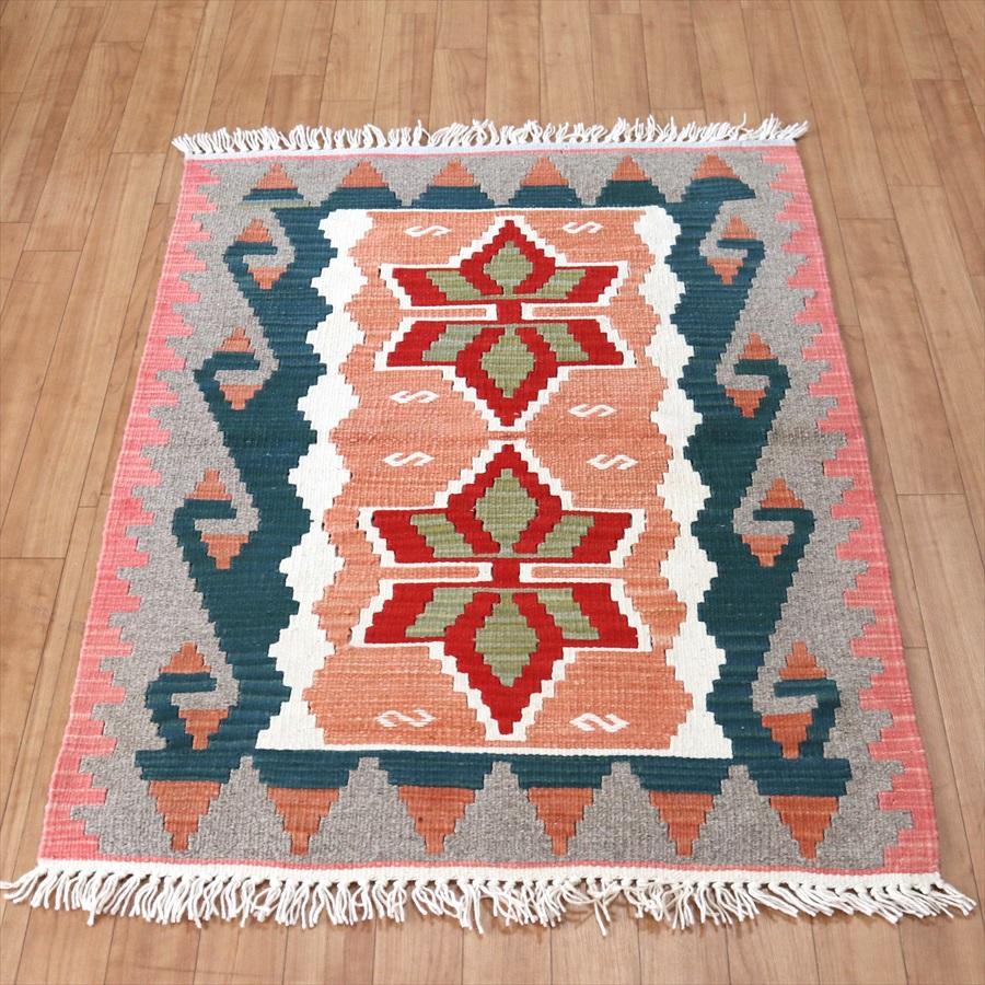やわらかな織りのカイセリ産キリム　チェイレキ 113x81cm オレンジ/グリーン | ブランド登録なし