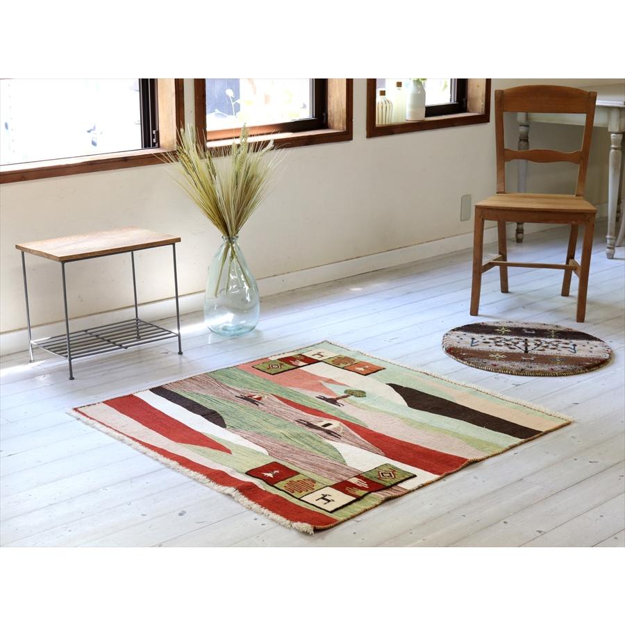 ギャッベキリム 遊牧民の織る風景のラグ 103x106cm テントと草原