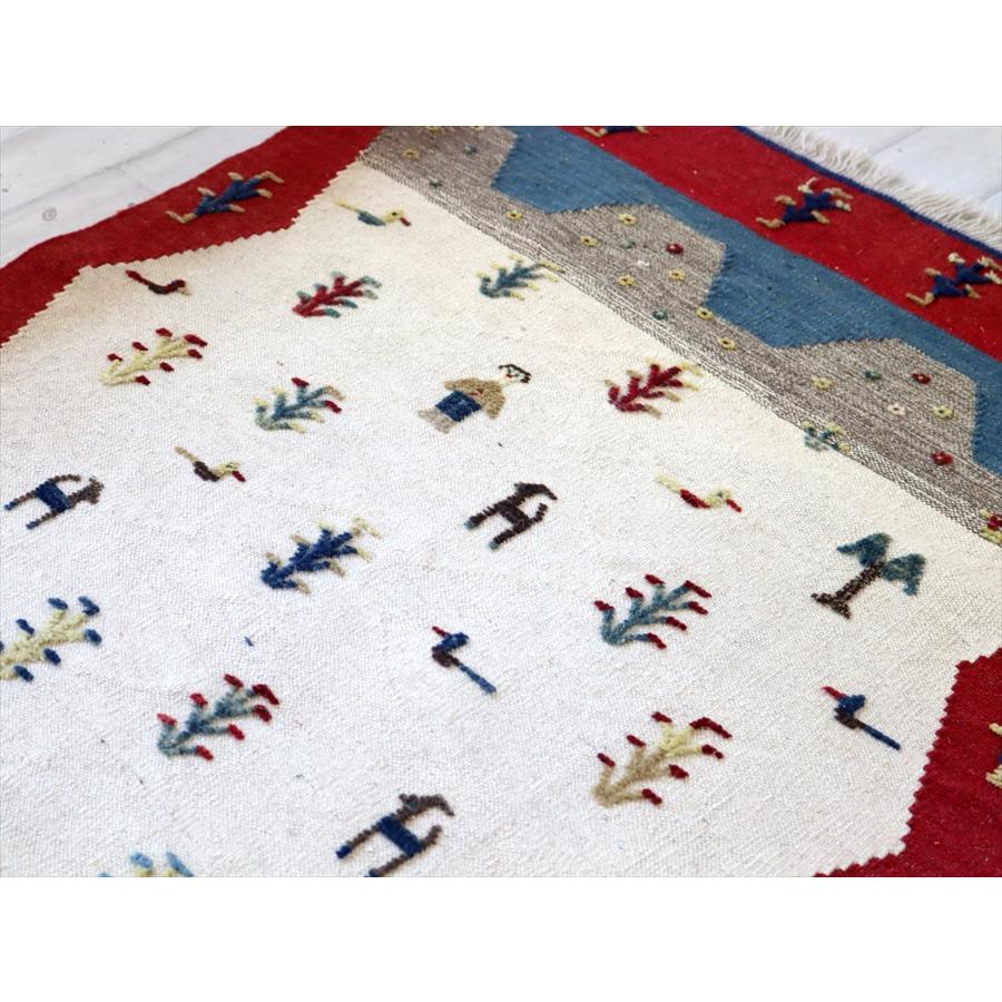 ギャッベキリム 遊牧民の織る風景のラグ 144x95cm 樹々と動物