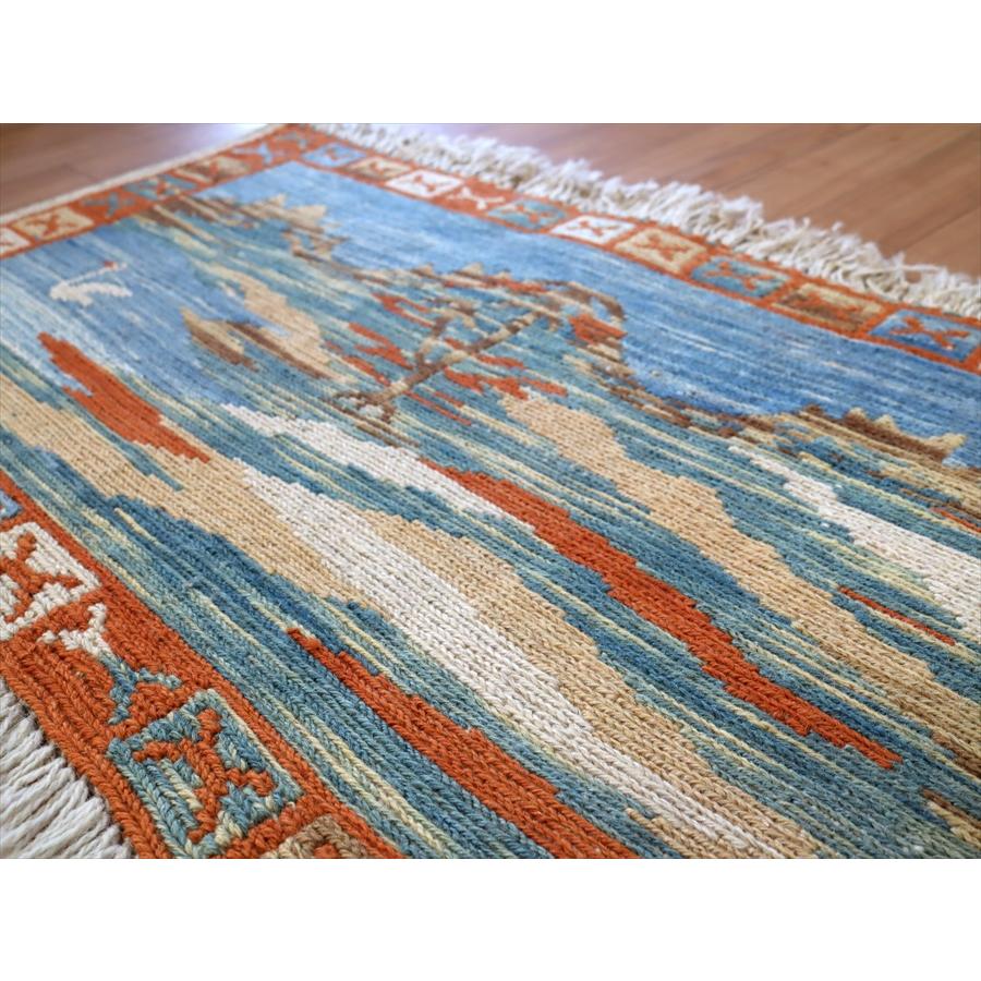 ギャッベスマックキリム 遊牧民の織る風景のラグ45x117cm山麓と草原と湖 | ブランド登録なし | 03