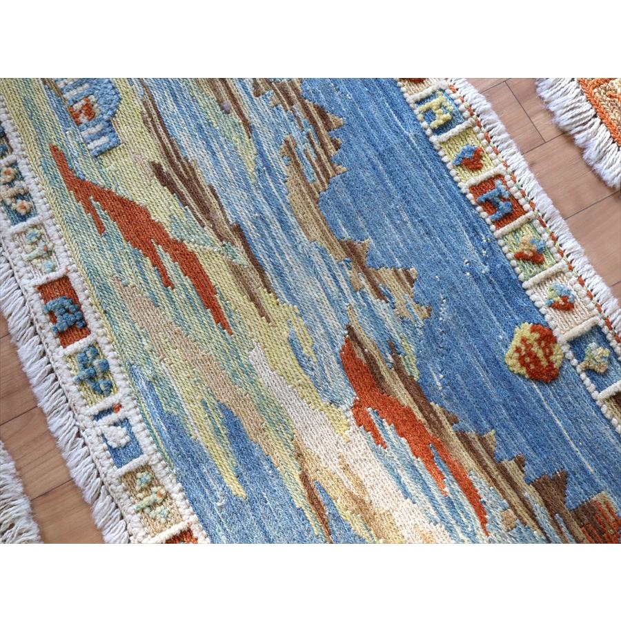 ギャッベスマックキリム 遊牧民の織る風景のラグ46x119cm山麓と草原と湖 | ブランド登録なし | 05