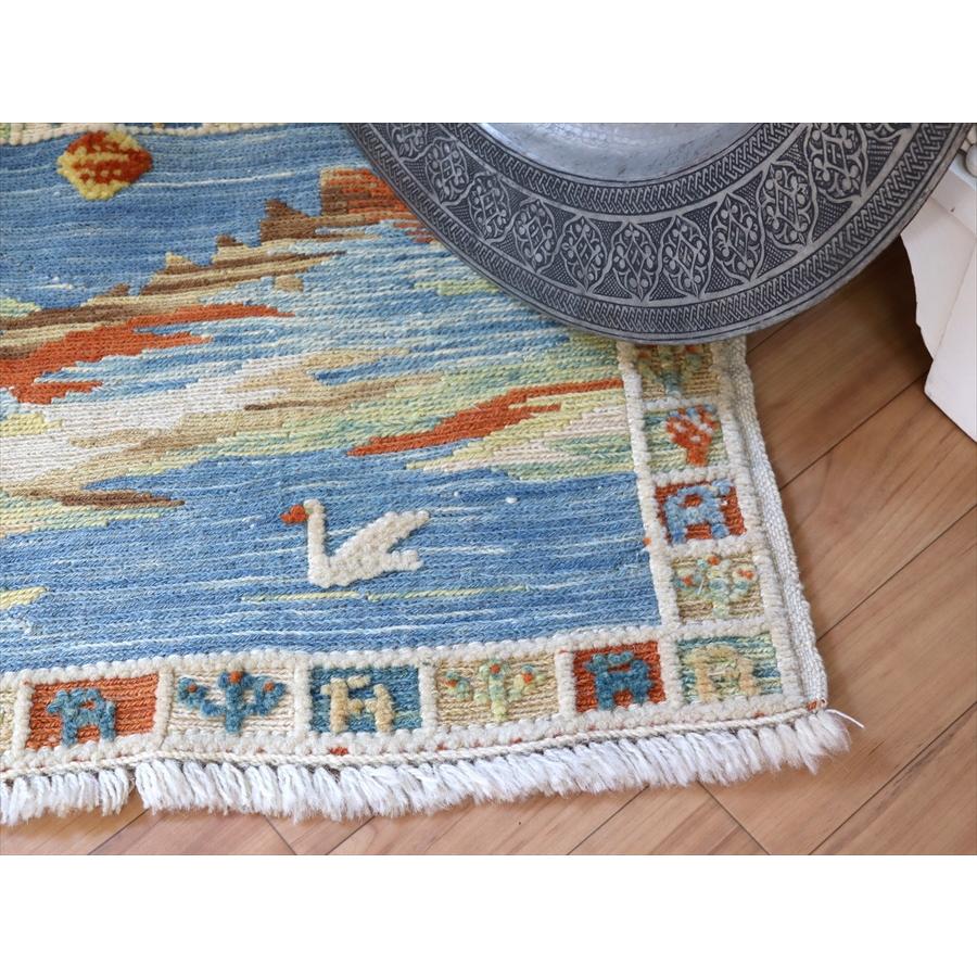 ギャッベスマックキリム 遊牧民の織る風景のラグ46x119cm山麓と草原と湖 | ブランド登録なし | 06