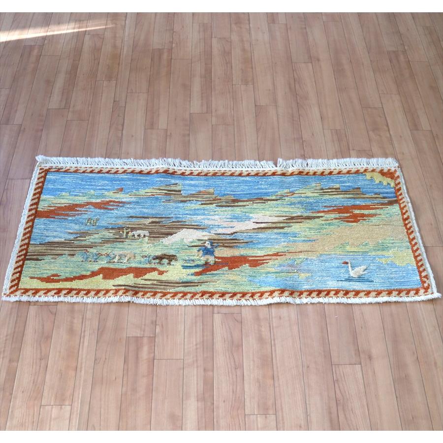ギャッベスマックキリム 遊牧民の織る風景のラグ49x117cm山麓と草原と湖 | ブランド登録なし