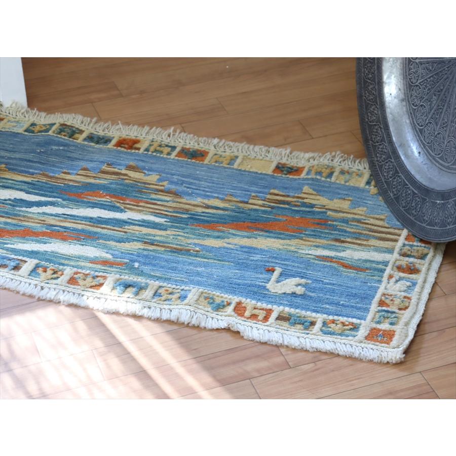 ギャッベスマックキリム 遊牧民の織る風景のラグ48x120cm山麓と草原と湖 | ブランド登録なし | 06