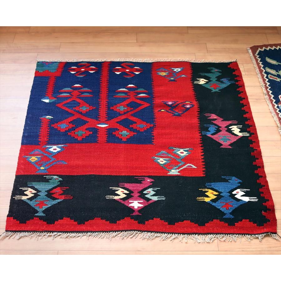 オールドキリム シャルキョイ 84x92cm 鳥と樹 フラグメント