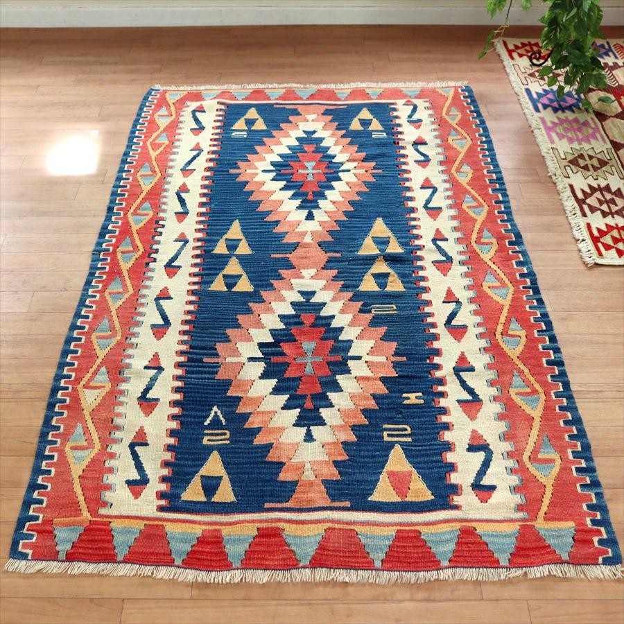 カイセリキリム トルコの手織りラグ 172x110cm レッド&ブルー