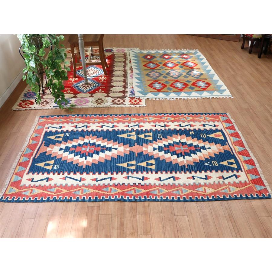 カイセリキリム トルコの手織りラグ 172x110cm レッド&ブルー