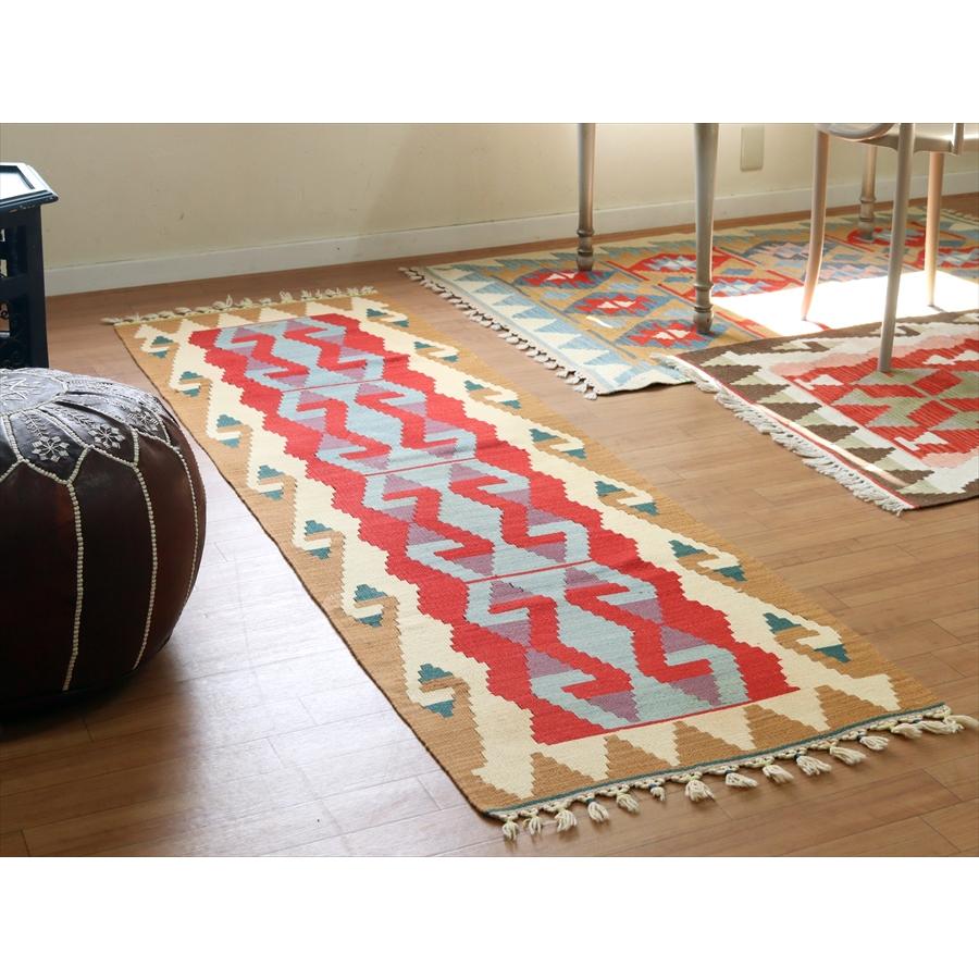 トルコの手織りキリム カイセリ 202x63cm レッド&ブラウン
