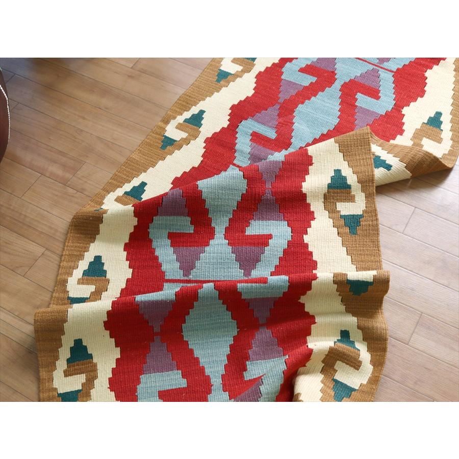 トルコの手織りキリム カイセリ 202x63cm レッド&ブラウン