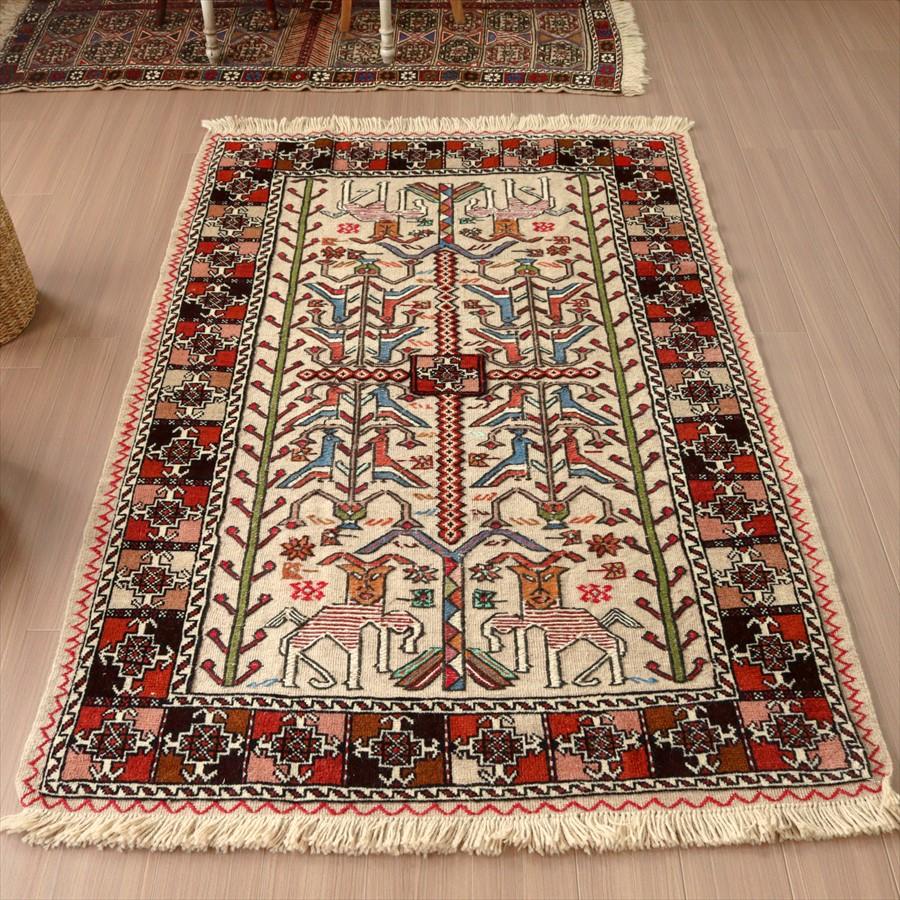 グチャンキリム ベージュ 205x135cm 動物と植物 平織り&パイル織り | ブランド登録なし