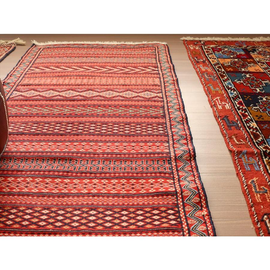 刺繍のようなスザンニ織りのキリム イラン東北部カラート 196x73cm 幾何学模様のボーダーデザイン | ブランド登録なし | 05