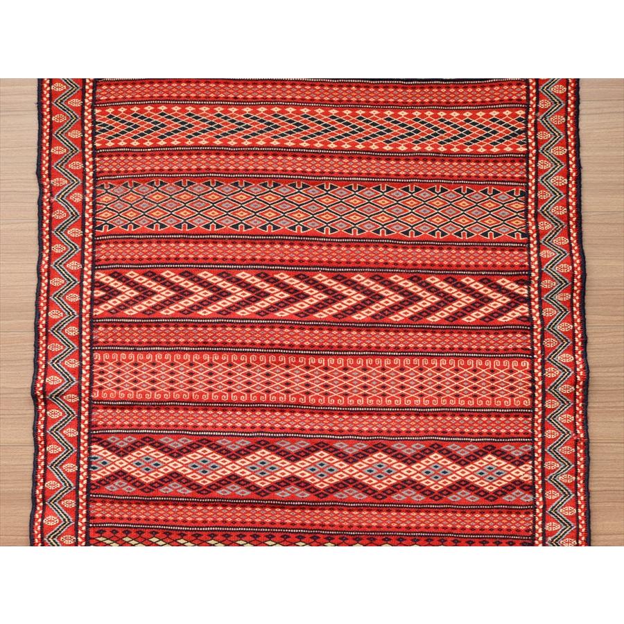 刺繍のようなスザンニ織りのキリム イラン東北部カラート 196x73cm 幾何学模様のボーダーデザイン | ブランド登録なし | 07