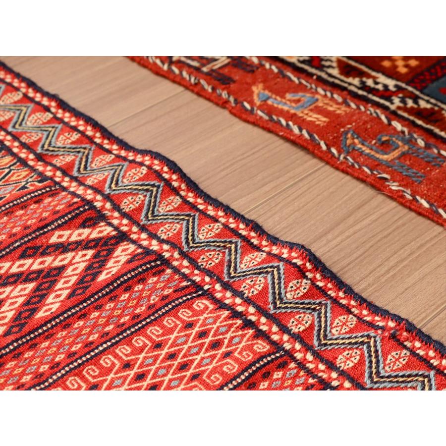 刺繍のようなスザンニ織りのキリム イラン東北部カラート 196x73cm 幾何学模様のボーダーデザイン | ブランド登録なし | 08