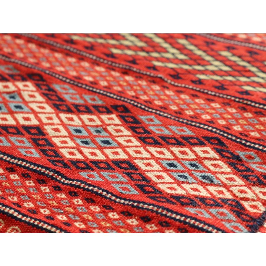 刺繍のようなスザンニ織りのキリム イラン東北部カラート 196x73cm 幾何学模様のボーダーデザイン | ブランド登録なし | 09