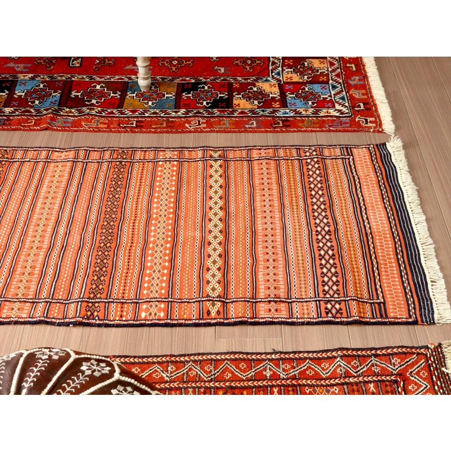 刺繍のようなスザンニ織りのキリム イラン東北部カラート 198x72cm 幾何学模様のボーダーデザイン | ブランド登録なし | 03