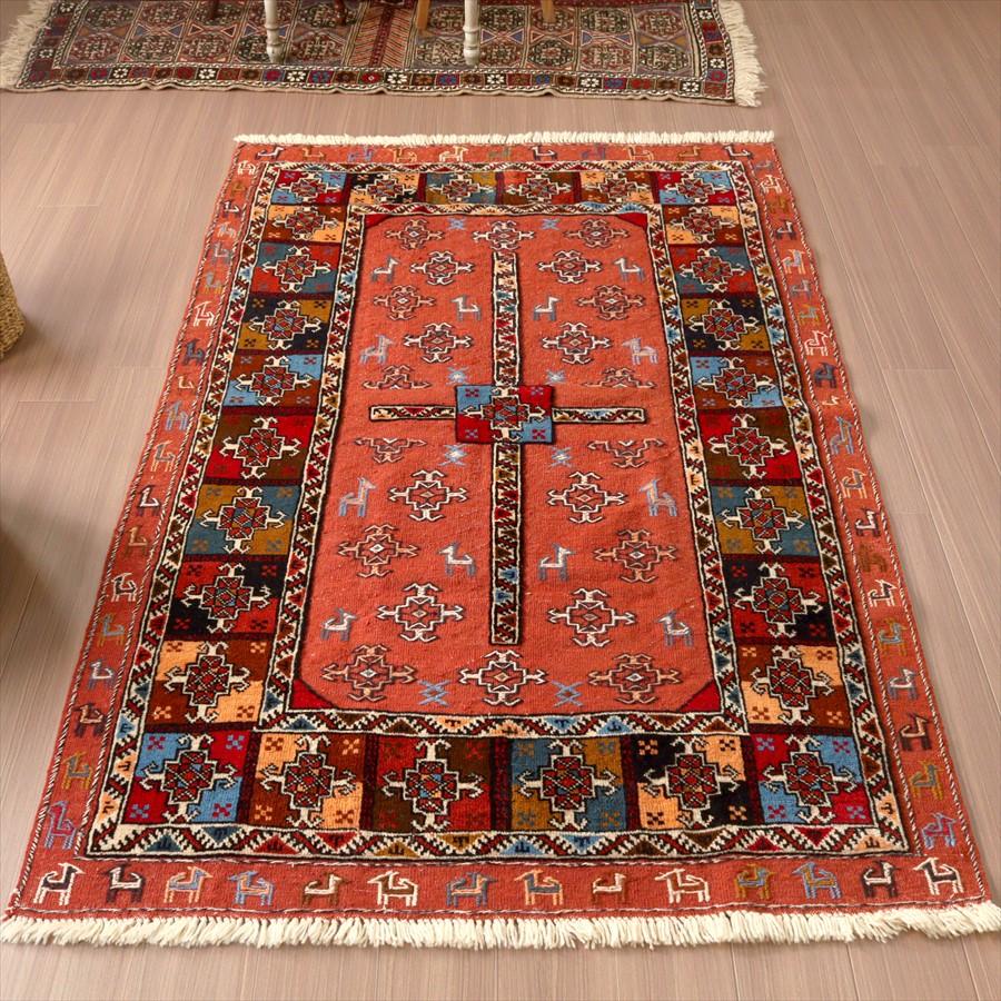 グチャンキリム レッド 205x131cm ヤギとメダリオン 平織り&パイル織り | ブランド登録なし