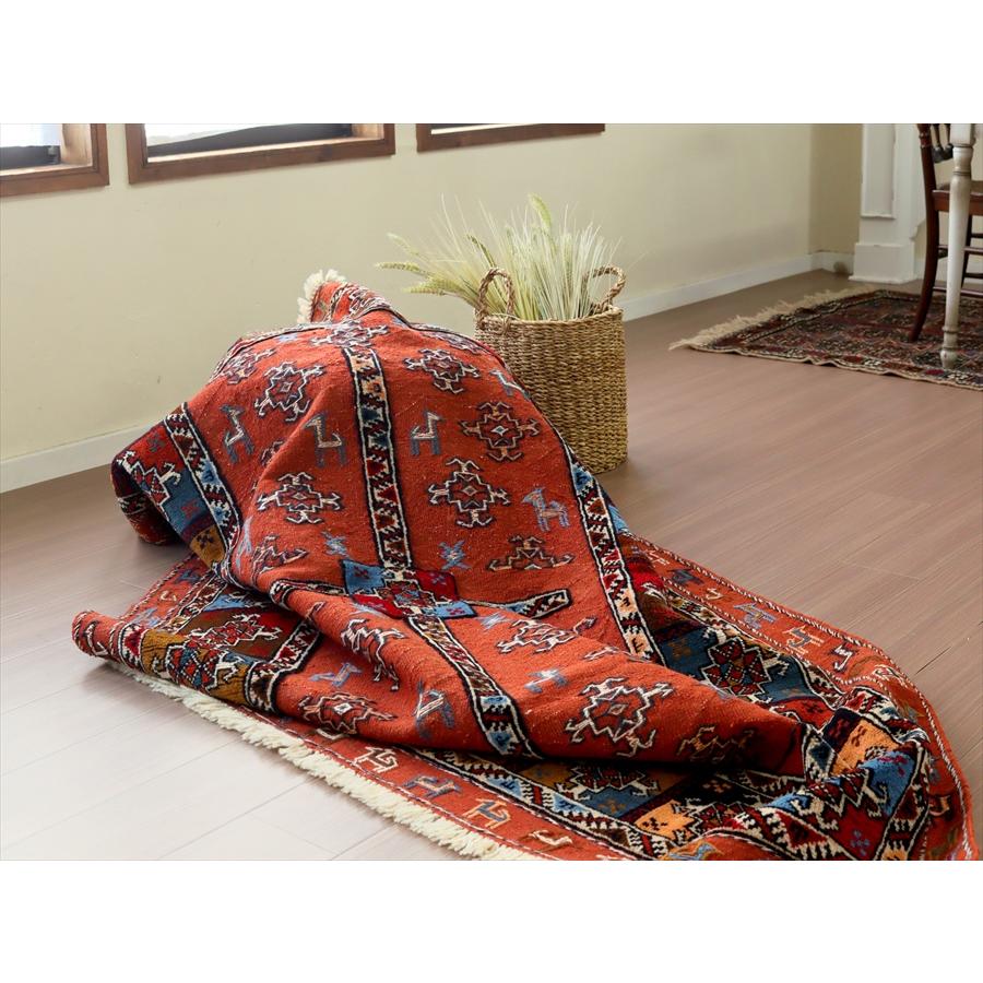 グチャンキリム レッド 205x131cm ヤギとメダリオン 平織り&パイル織り | ブランド登録なし | 11