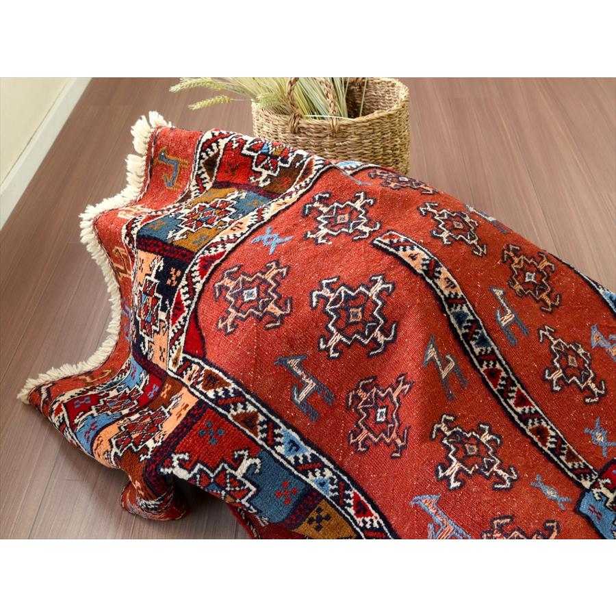 グチャンキリム レッド 205x131cm ヤギとメダリオン 平織り&パイル織り | ブランド登録なし | 12