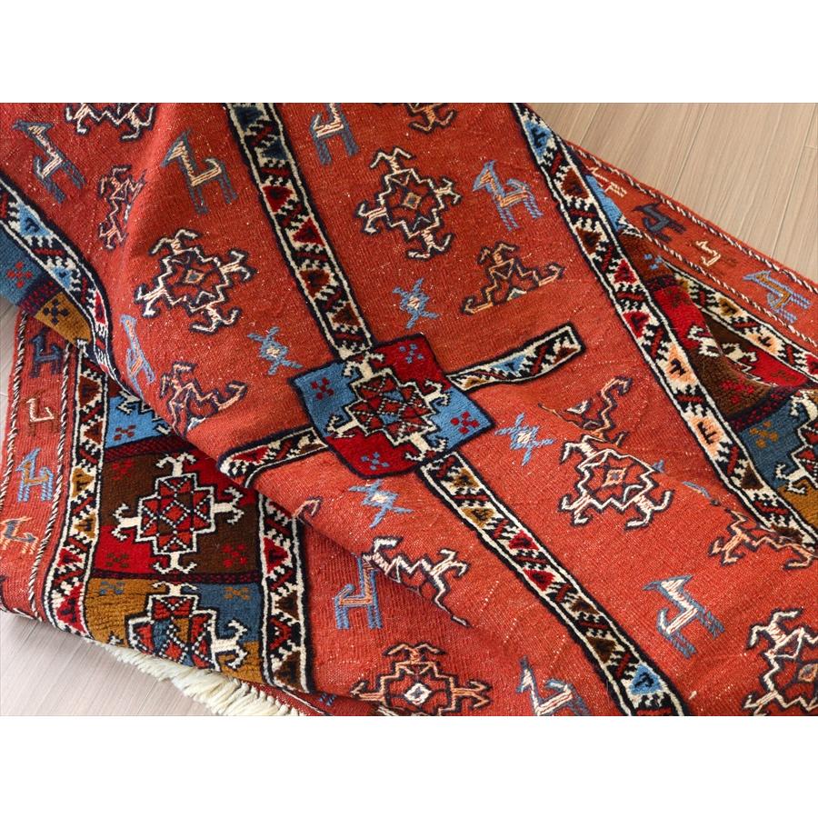 グチャンキリム レッド 205x131cm ヤギとメダリオン 平織り&パイル織り | ブランド登録なし | 13