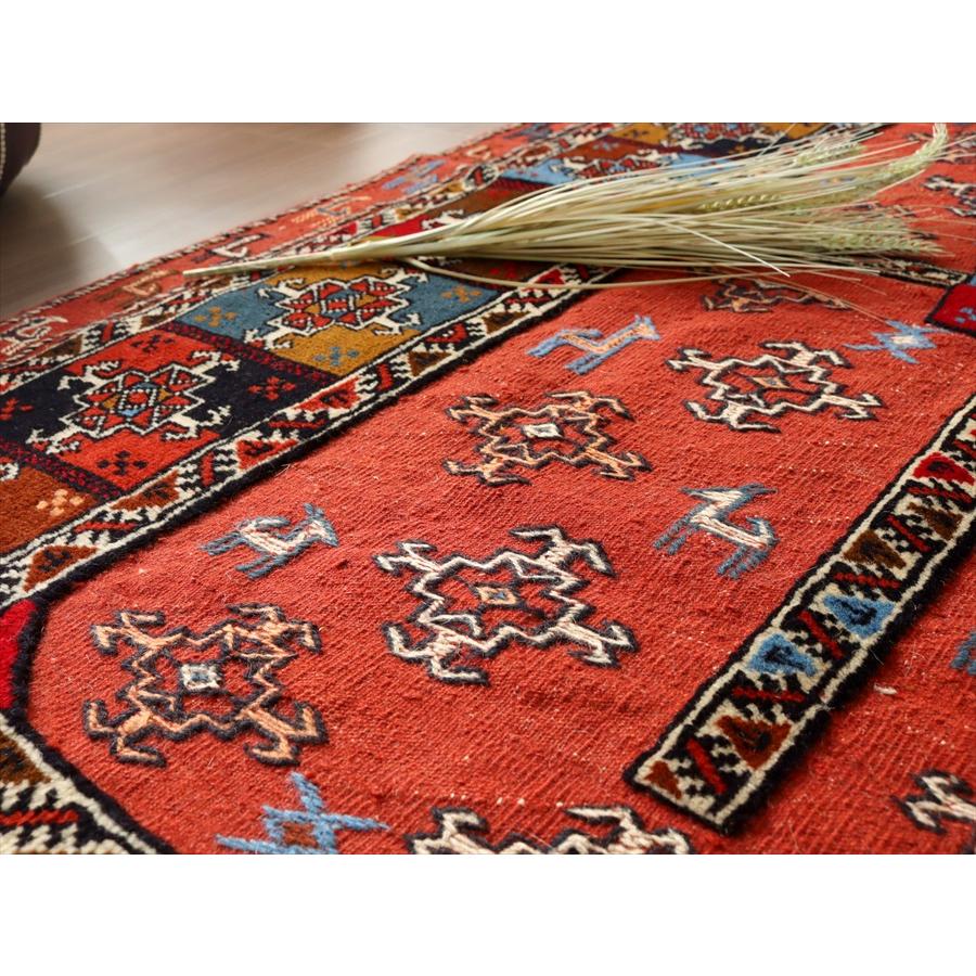 グチャンキリム レッド 205x131cm ヤギとメダリオン 平織り&パイル織り | ブランド登録なし | 06