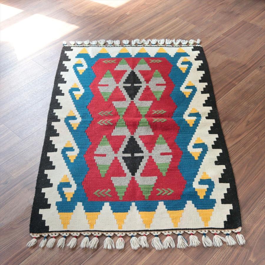 カイセリ産手織りキリム 116x78cm レッド＆アイボリー トルコの手織りラグ | 