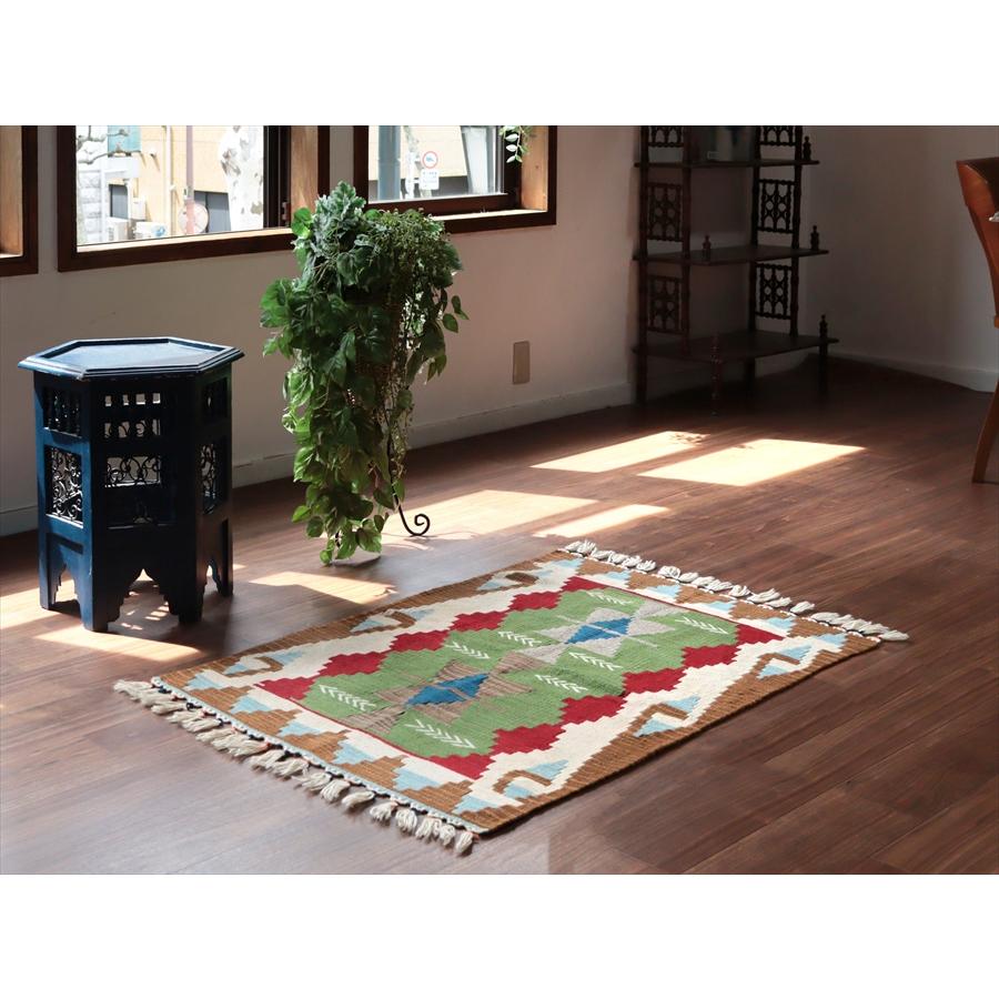 カイセリ産手織りキリム グリーン 110x80cm ベレケットのモチーフ トルコの手織りラグ |  | 01
