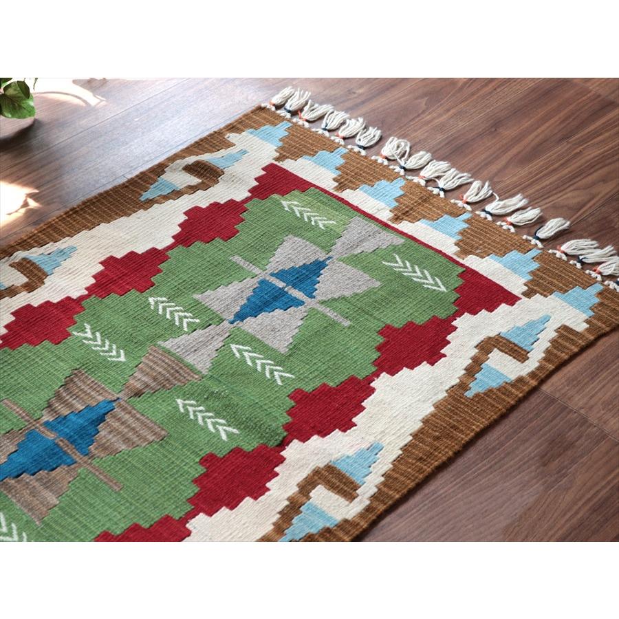 カイセリ産手織りキリム グリーン 110x80cm ベレケットのモチーフ トルコの手織りラグ |  | 02