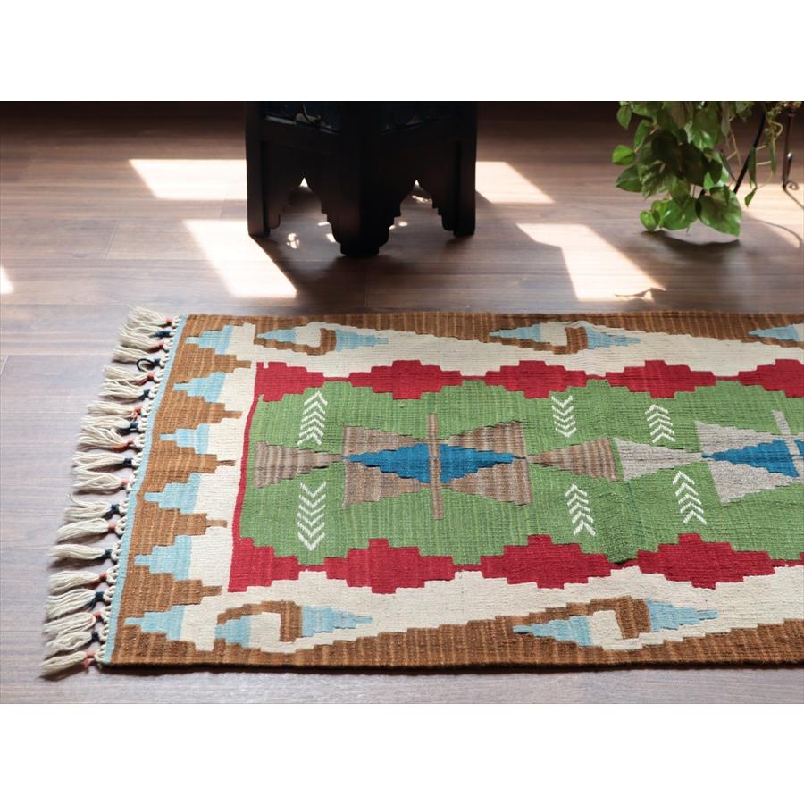 カイセリ産手織りキリム グリーン 110x80cm ベレケットのモチーフ トルコの手織りラグ |  | 03