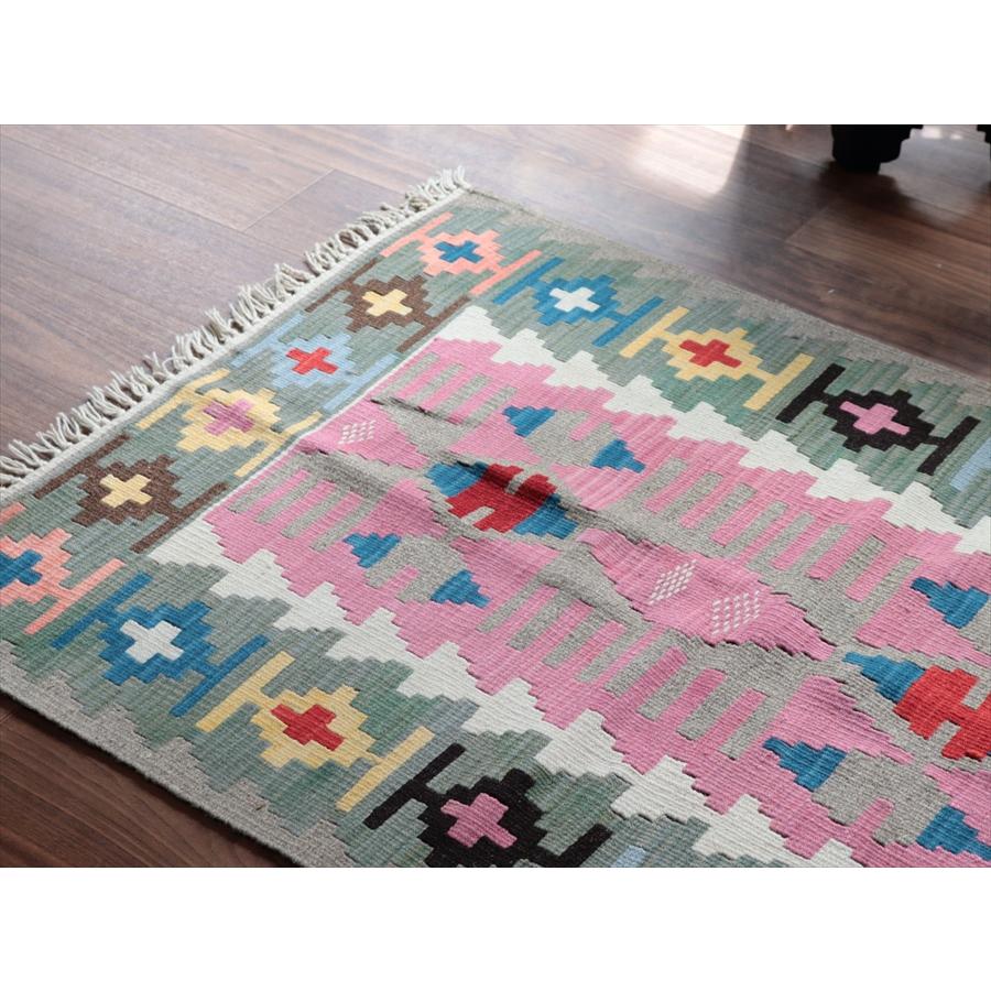 カイセリ産手織りキリム 124x82cm ピンク＆グリーン トルコの手織りラグ |  | 03