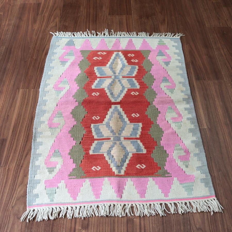 カイセリ産手織りキリム 115x77cm レッド＆ピンク トルコの手織りラグ | 