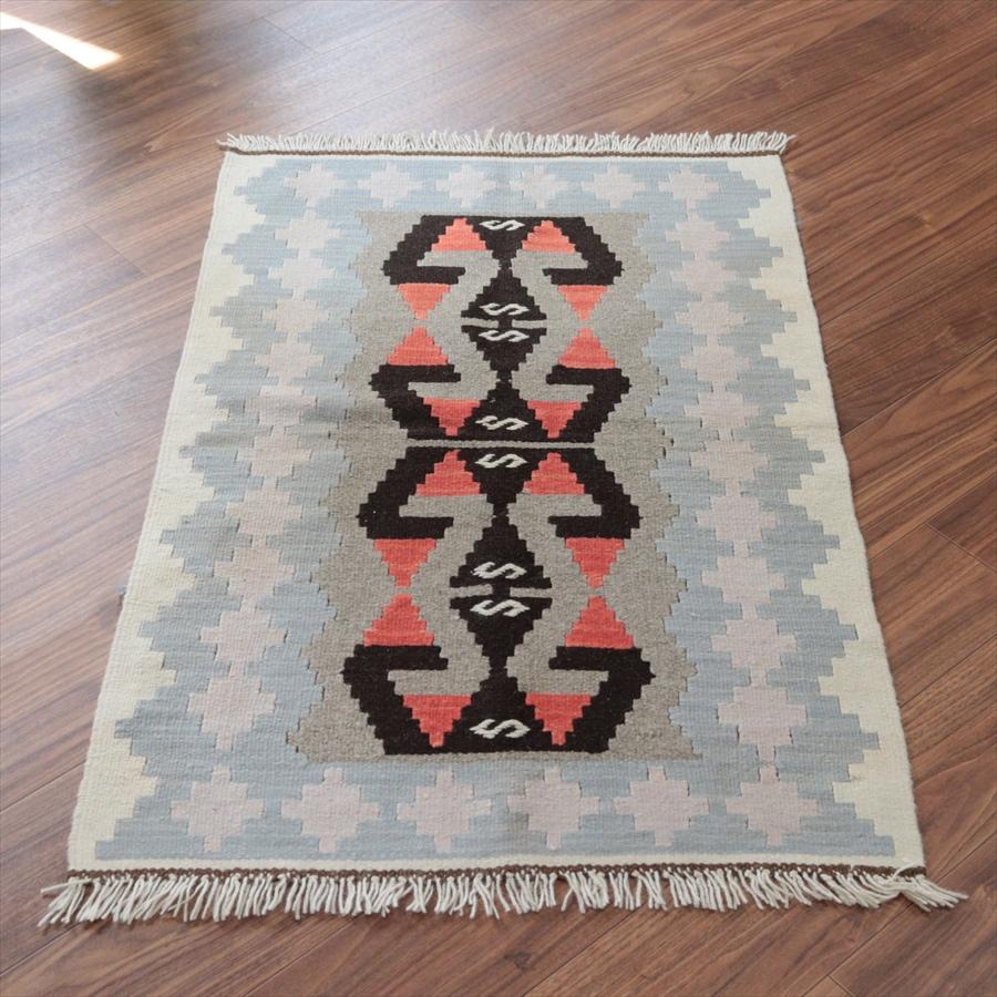 カイセリ産手織りキリム グレー 119x75cm 雄羊の角 トルコの手織りラグ | 