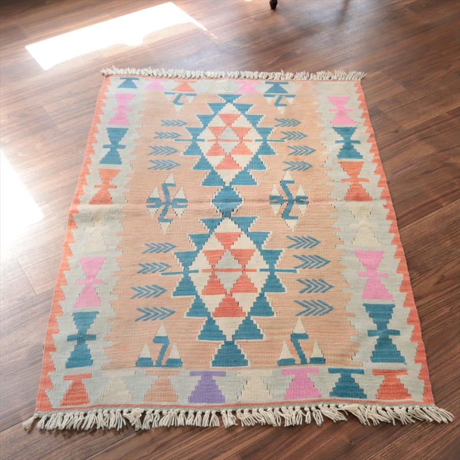 トルコの手織りキリム カイセリ 127x90cm 幾何学モチーフ パステルトーン | 