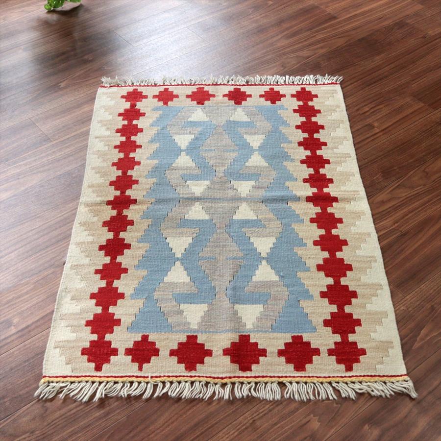 カイセリ産手織りキリム 雄羊の角 115x79cm ブルー＆グレー トルコの手織りラグ | 