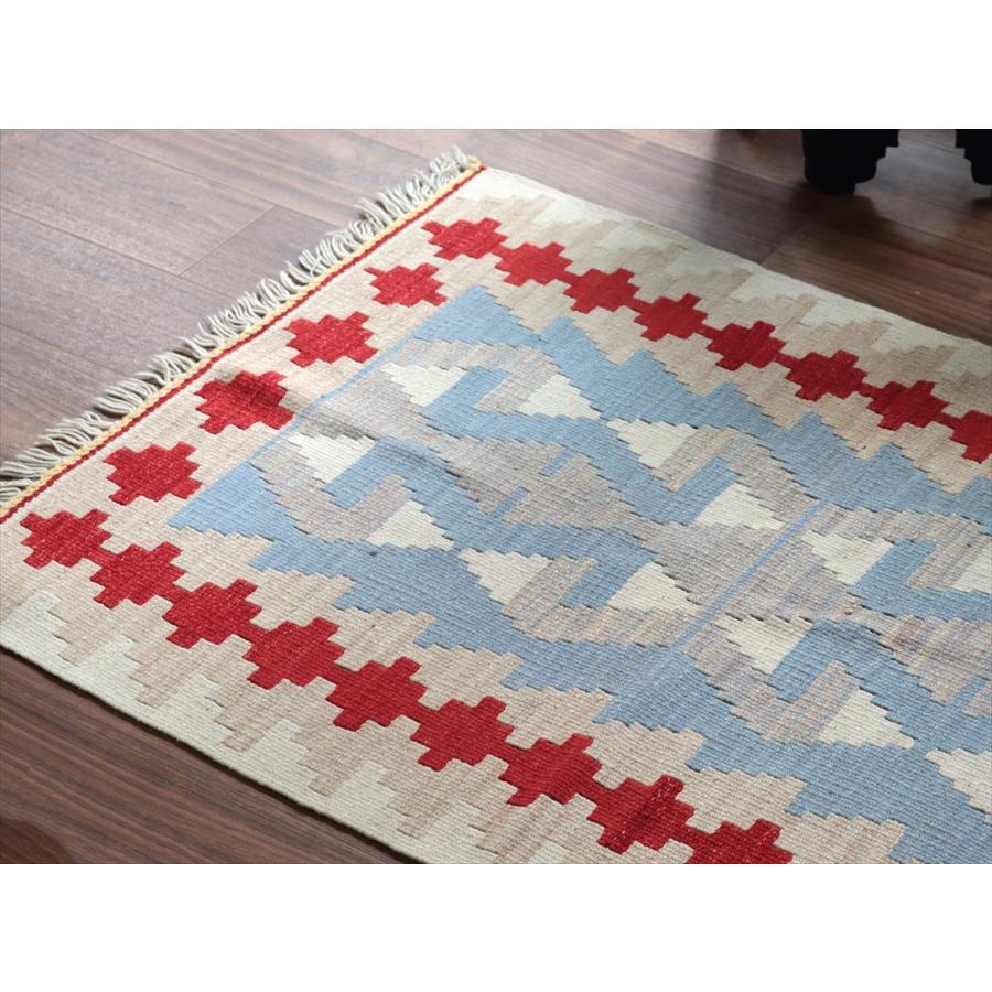 カイセリ産手織りキリム 雄羊の角 115x79cm ブルー＆グレー トルコの手織りラグ |  | 03