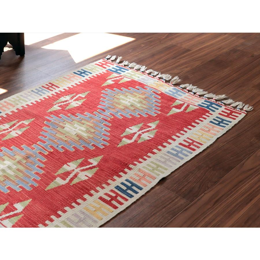 カイセリ産手織りキリム 117x89cm レッド＆ベージュ トルコの手織りラグ |  | 02