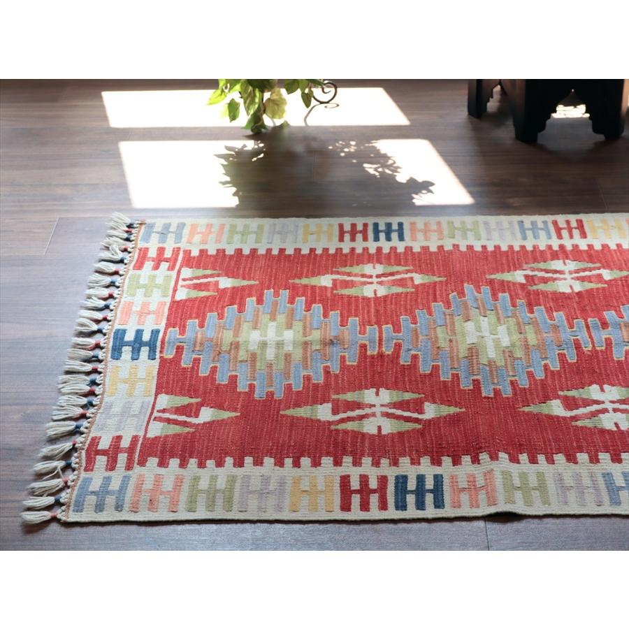 カイセリ産手織りキリム 117x89cm レッド＆ベージュ トルコの手織りラグ |  | 03