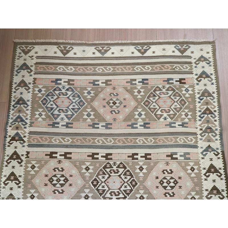 オールドキリム トルコ ワン 187×104cm 色褪せたパステル 細かな幾何学