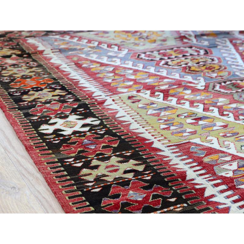 トルコ手織りキリム アンティーク リプロダクト 199x145cm 連なる