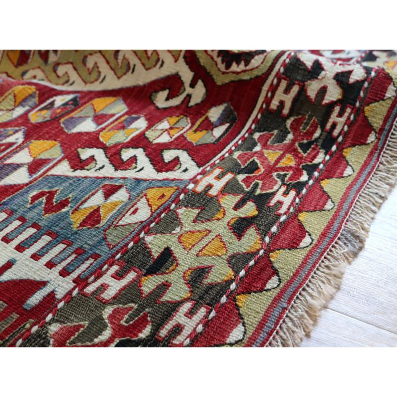 トルコ手織りキリム アンティーク リプロダクト 199x145cm 連なる