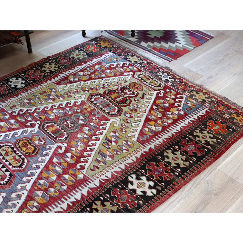 トルコ手織りキリム アンティーク リプロダクト 199x145cm 連なる