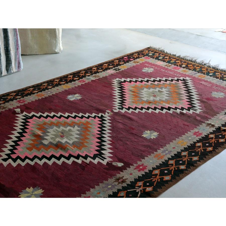 オールドキリム エルズルム 344x158cm ３つのメダリオンと幾何学模様 文字入り |  | 02