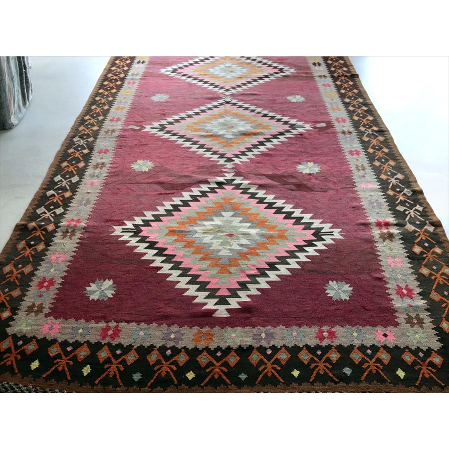 オールドキリム エルズルム 344x158cm ３つのメダリオンと幾何学模様 文字入り |  | 03