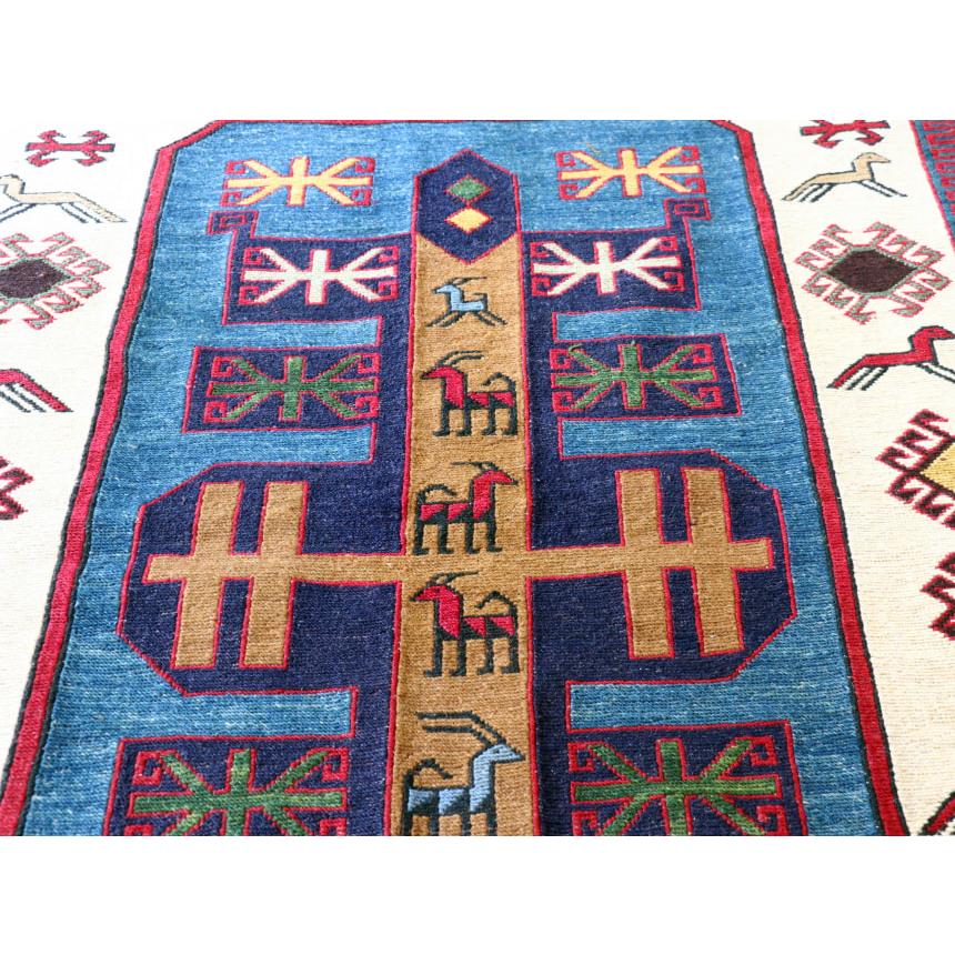スマックキリム　シルジャン 195x148cm 刺繍のような細かな織り　三重のボーダー 【ペルシャヴィンテージラグ】