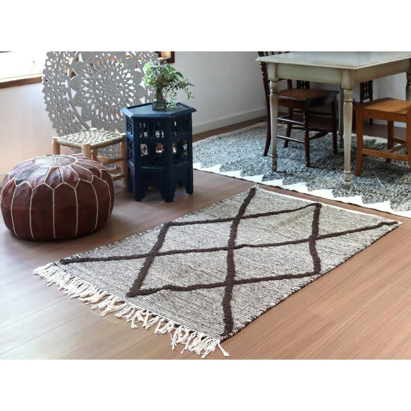 モロッコキリム ザナフィ 143x91cm 連なるひし形 ブラウン