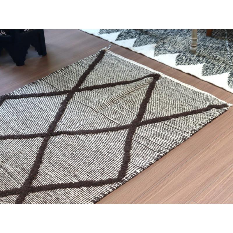 モロッコキリム ザナフィ 143x91cm 連なるひし形 ブラウン